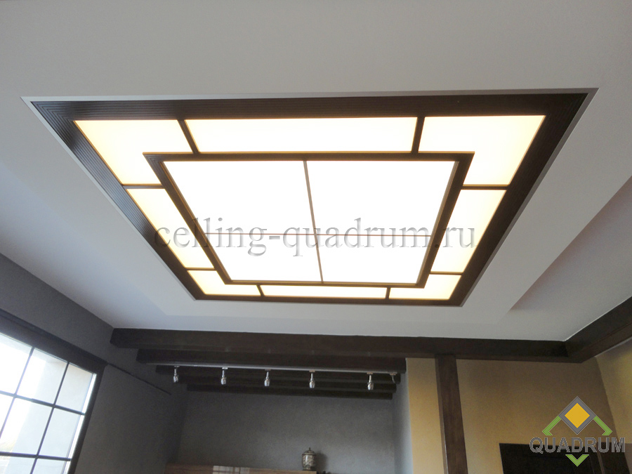 Световой потолок - quadrum из оргстекла на деревянном каркасе в кухне