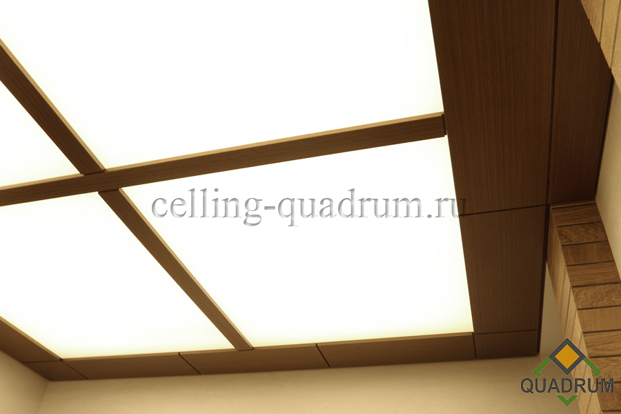 Светящийся потолок - quadrum для ванной. Каркас - МДФ + шпон Орех + полиуретановый лак.